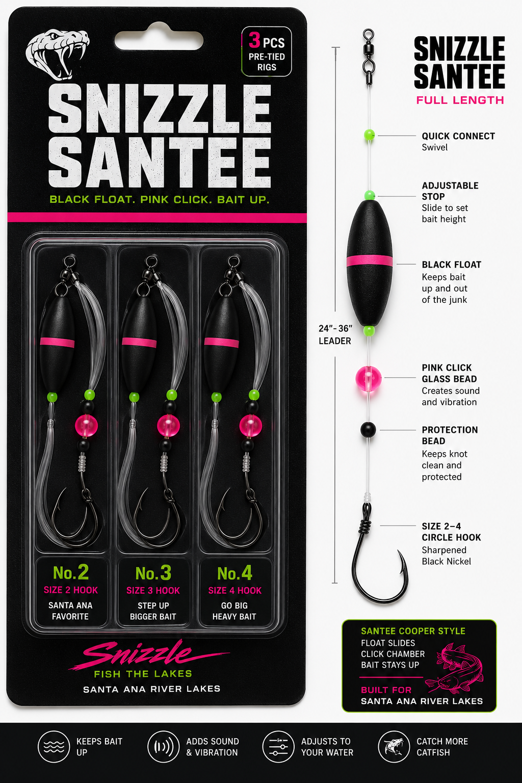 Snizzle Santee 3 piece pre-tied rig retail package